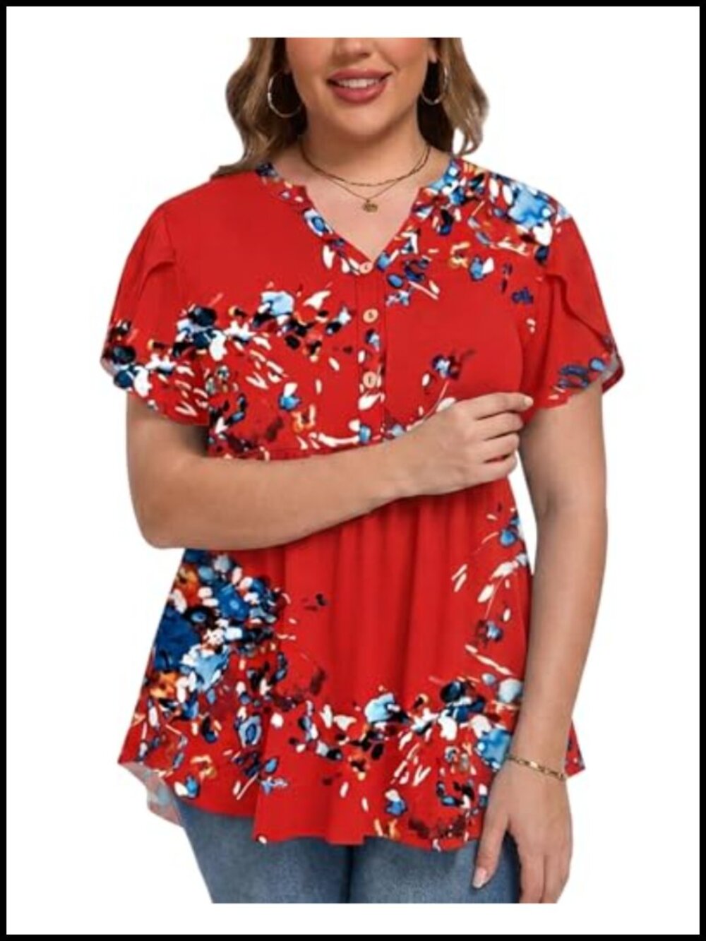 Plus Size Tunic Tops for Women Casual Loose Fit Dressy Boho Blouse Ruffle Sleeve